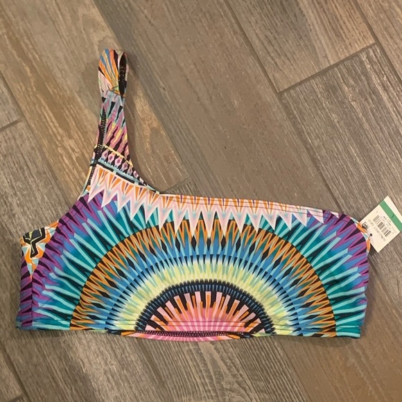 NWT Bar III Sunburst Geo Bikini Swim Top Women’s Large One Shoulder Padded - Picture 3 of 6